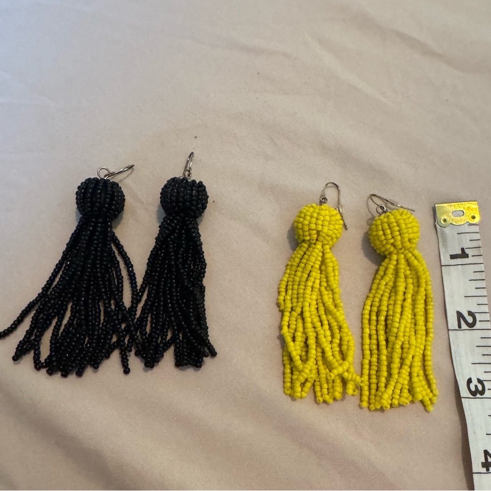 Beaded Tassel Earrings Set - Black and Yellow
